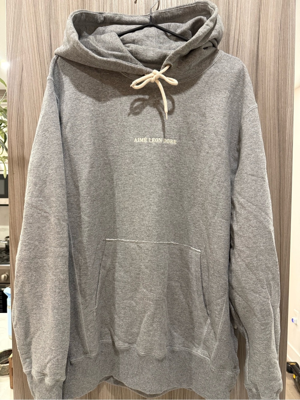 Aimé Leon Dore Embroidered Logo Hoodie – Heather Grey - Size XL